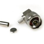 Роз'єм N-type male 6 clamp 90° (Тато, Штир, Вилка, Штекер, Plug), кутовий штировий для кабелю RG-58, RG-240, RG-223 (затиск/збірка - під накрутку кутовий 90°)